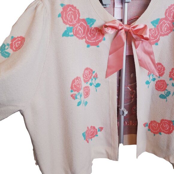 Sanrio Hello Kitty Retro Floral Cardigan With Bishop Sleeves Ribbon Tie Size 4XL - Picture 3 of 10